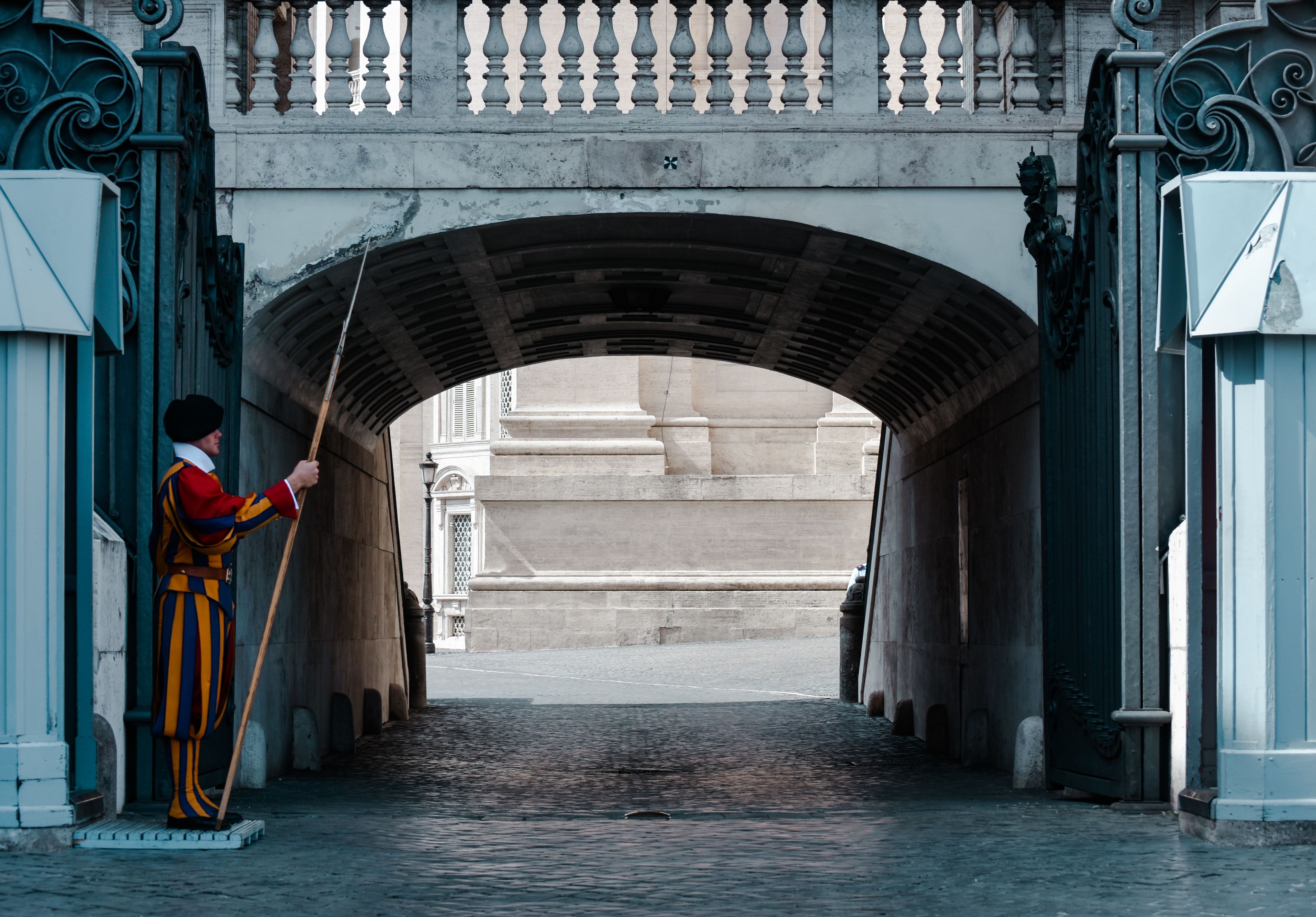 A Swiss Guard standing guard at the Vatican