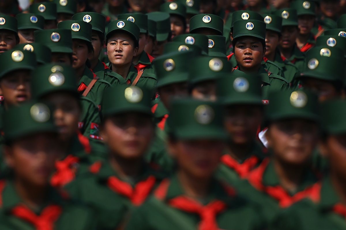 United Wa State Army (UWSA) soldiers participate in a military parade in Panghsang on April 17, 2019. (Photo by Ye Aung Thu/AFP)