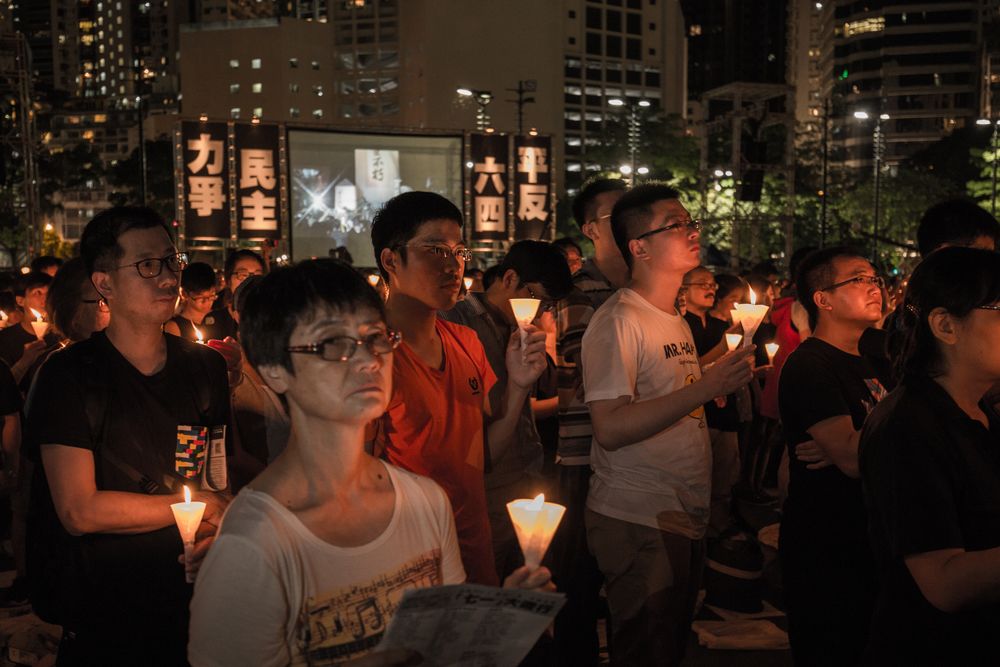 Hong Kongers remember Tiananmen Square massacre at Democracy Monument in Victoria Park on June 4, 2016. (shutterstock.com photo)