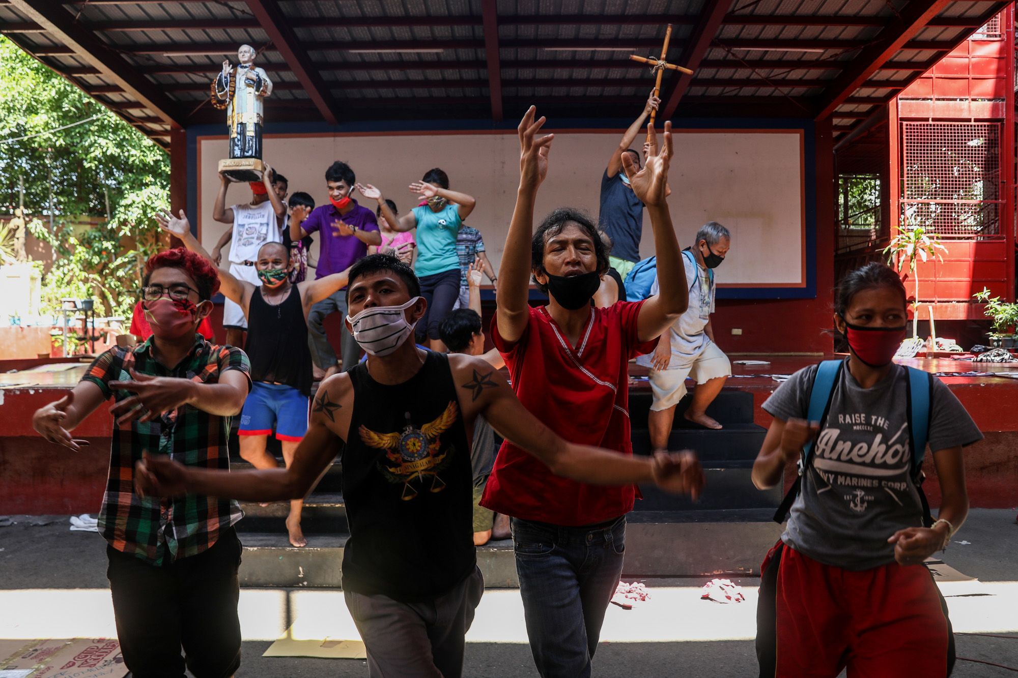 Cast of the play practice on the eve of their performance at the Paco Catholic School in Manila, Philippines.