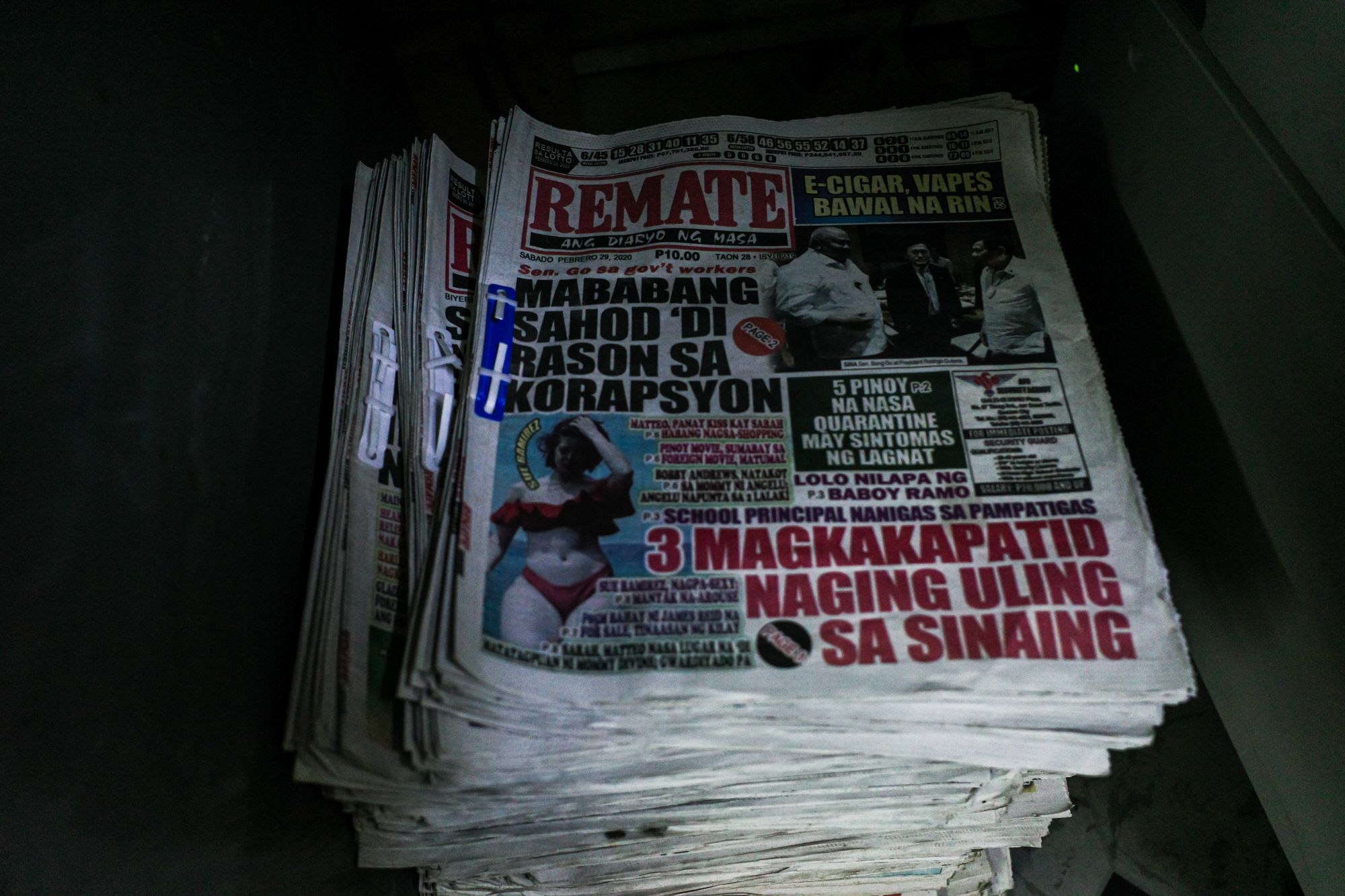 Days after the government imposed a lockdown in the Philippine capital, the tabloid Remate temporarily shut down its print operations. (Photo by Mark Saludes)
