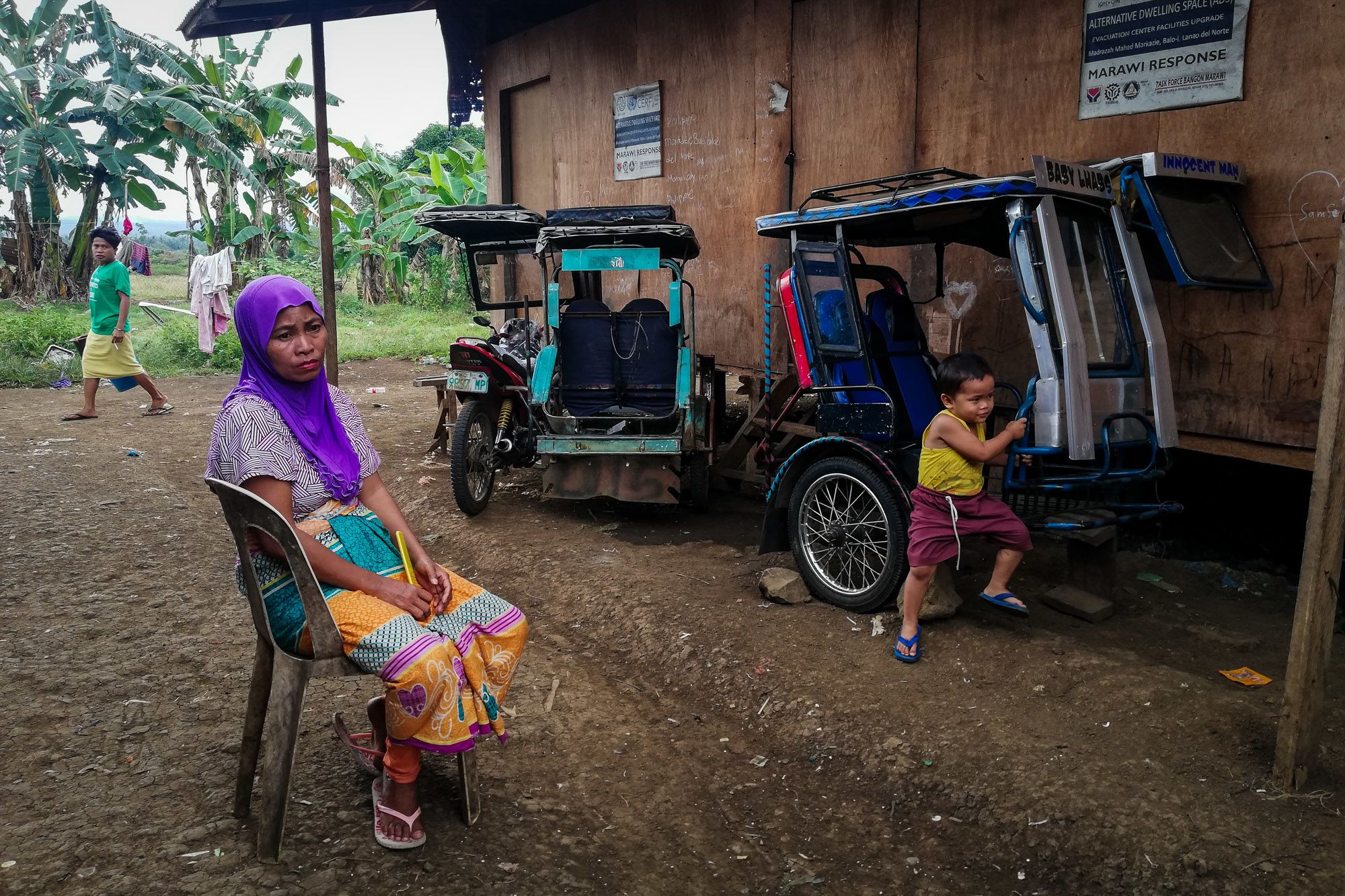 Some 30 displaced families from Saduk village in Marawi City stay in a temporary shelter in Balo-i town in Lanao del Norte.