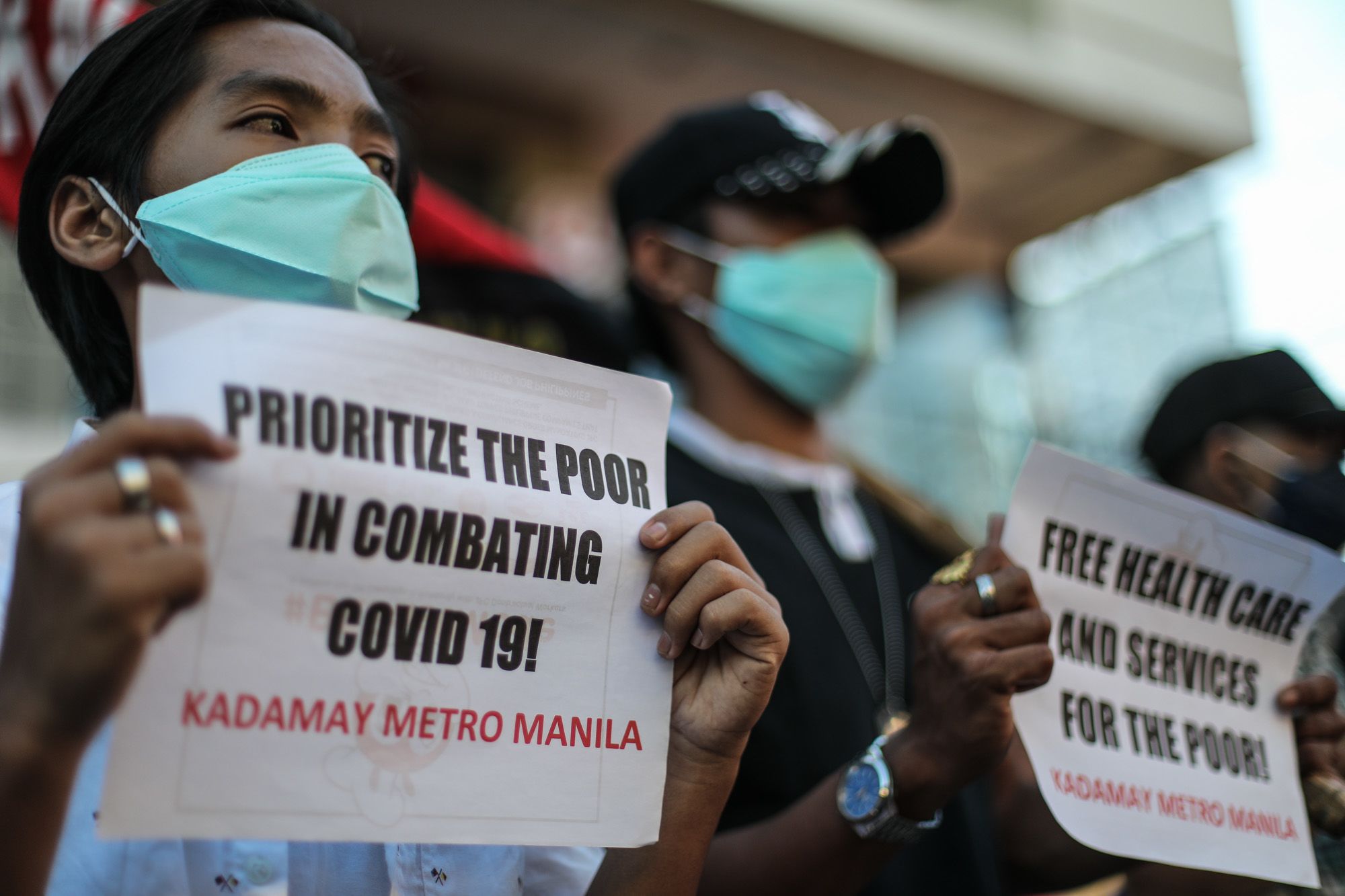 Members of the urban poor group Kadamay hold a demonstration in Manila to demand for government support for poor communities. The group said the lockdown will not help the poor to cope with the pandemic. (Photos by Jire Carreon)
