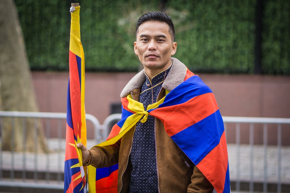 A man attending an event marking the anniversary of the National Tibetan Uprising Day against communist China in New York City on March 10. (shutterstock.com photo)
